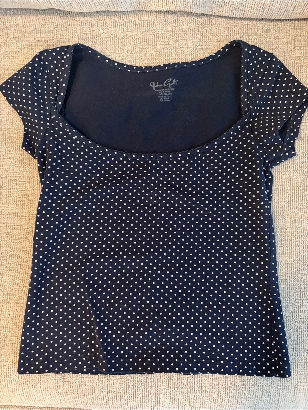 Brandy Melville Navy Blue Polka Dot Scoop Neck Tee
